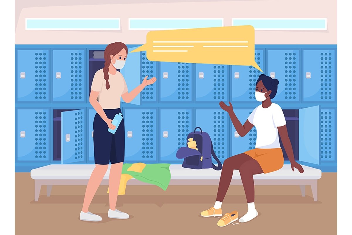 High school classes flat color vector illustration set