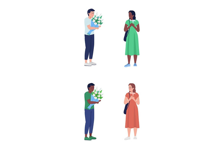 High school sweethearts semi flat color vector characters set