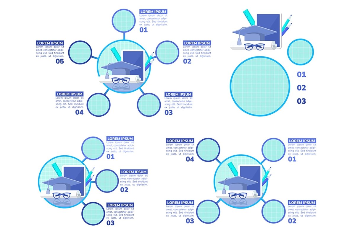 Higher education degree blue infographic chart design templates
