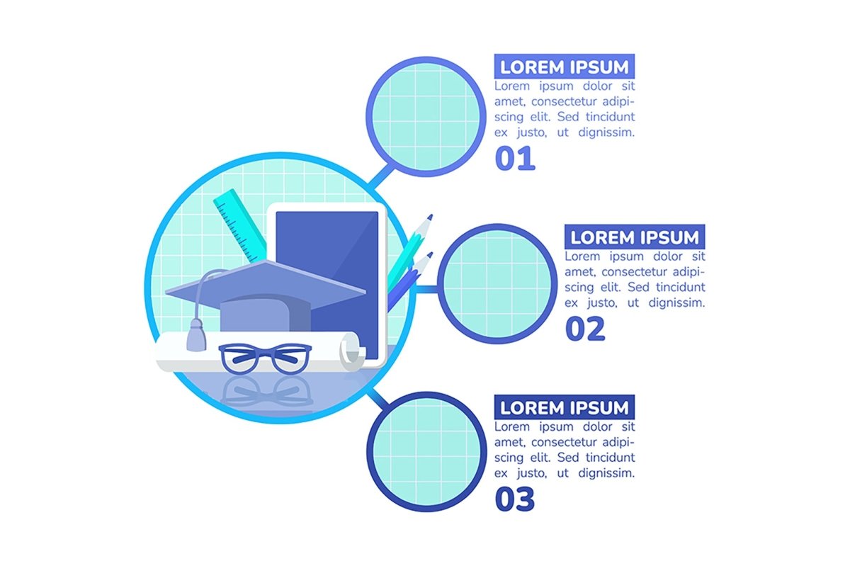 Higher education degree blue infographic chart design templates