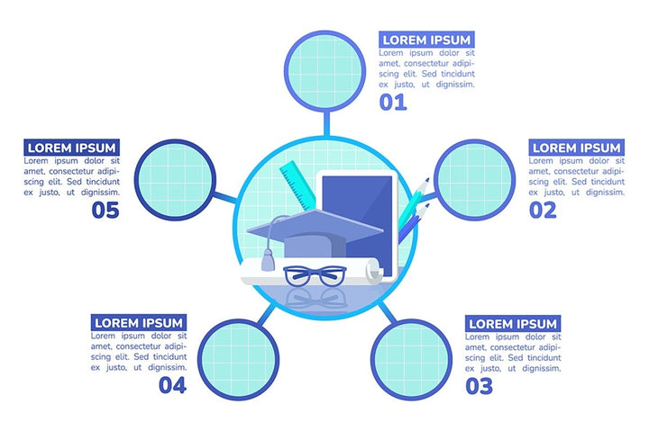 Higher education degree blue infographic chart design templates