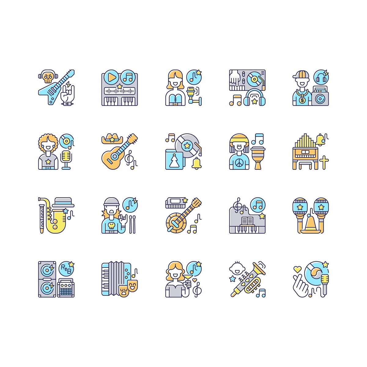 Hobbies and entertainment icons bundle