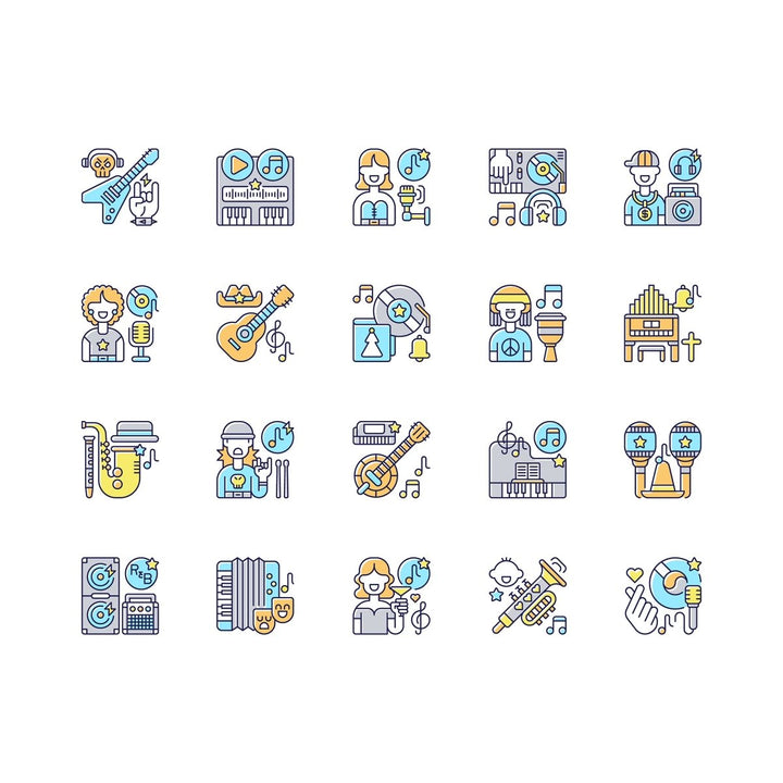 Hobbies and entertainment icons bundle