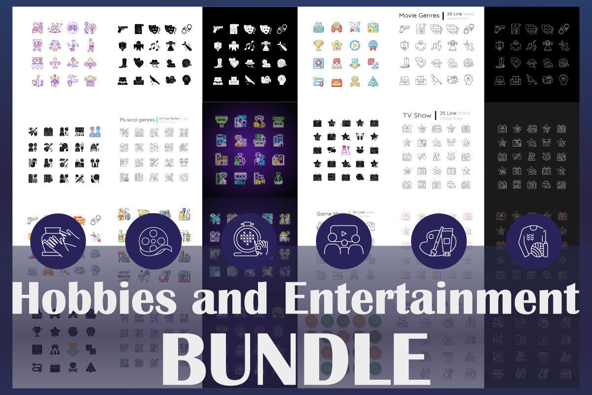 Hobbies and entertainment icons bundle