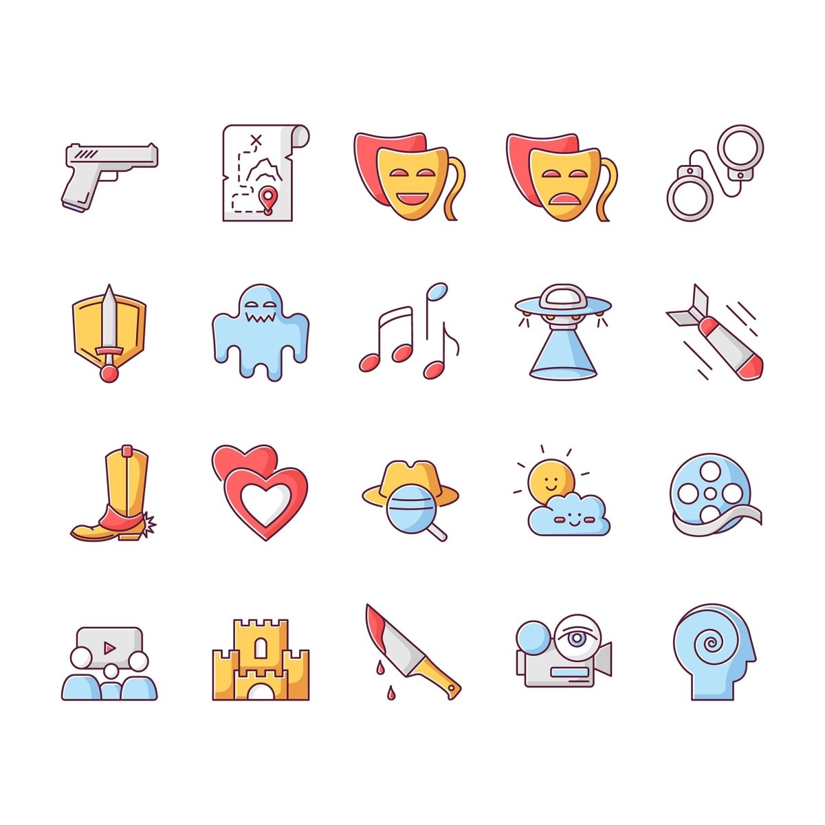 Hobbies and entertainment icons bundle
