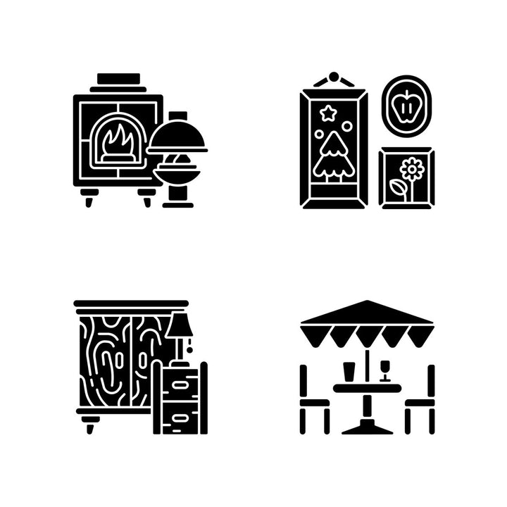 Home and living black glyph icons set on white space
