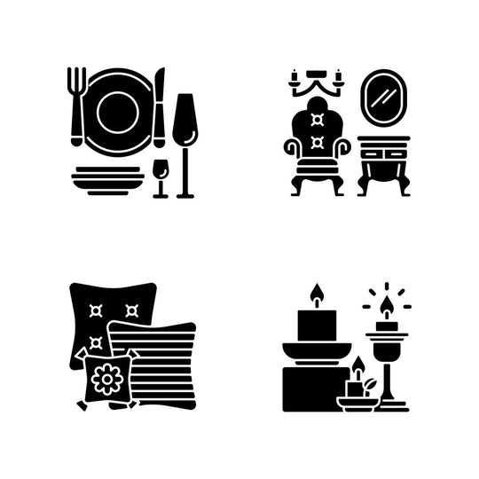 Home and living black glyph icons set on white space