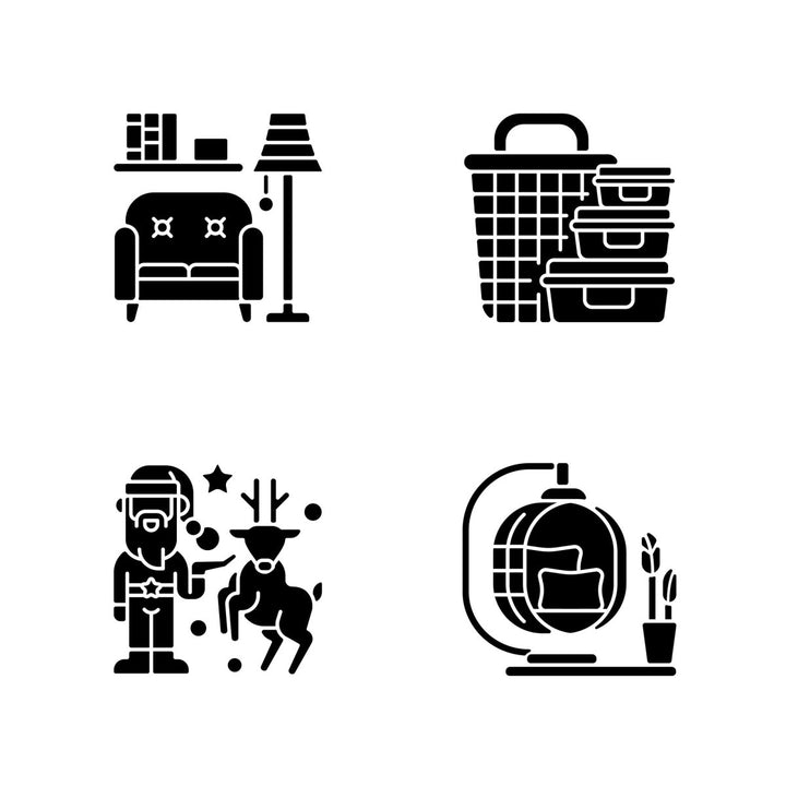 Home and living black glyph icons set on white space