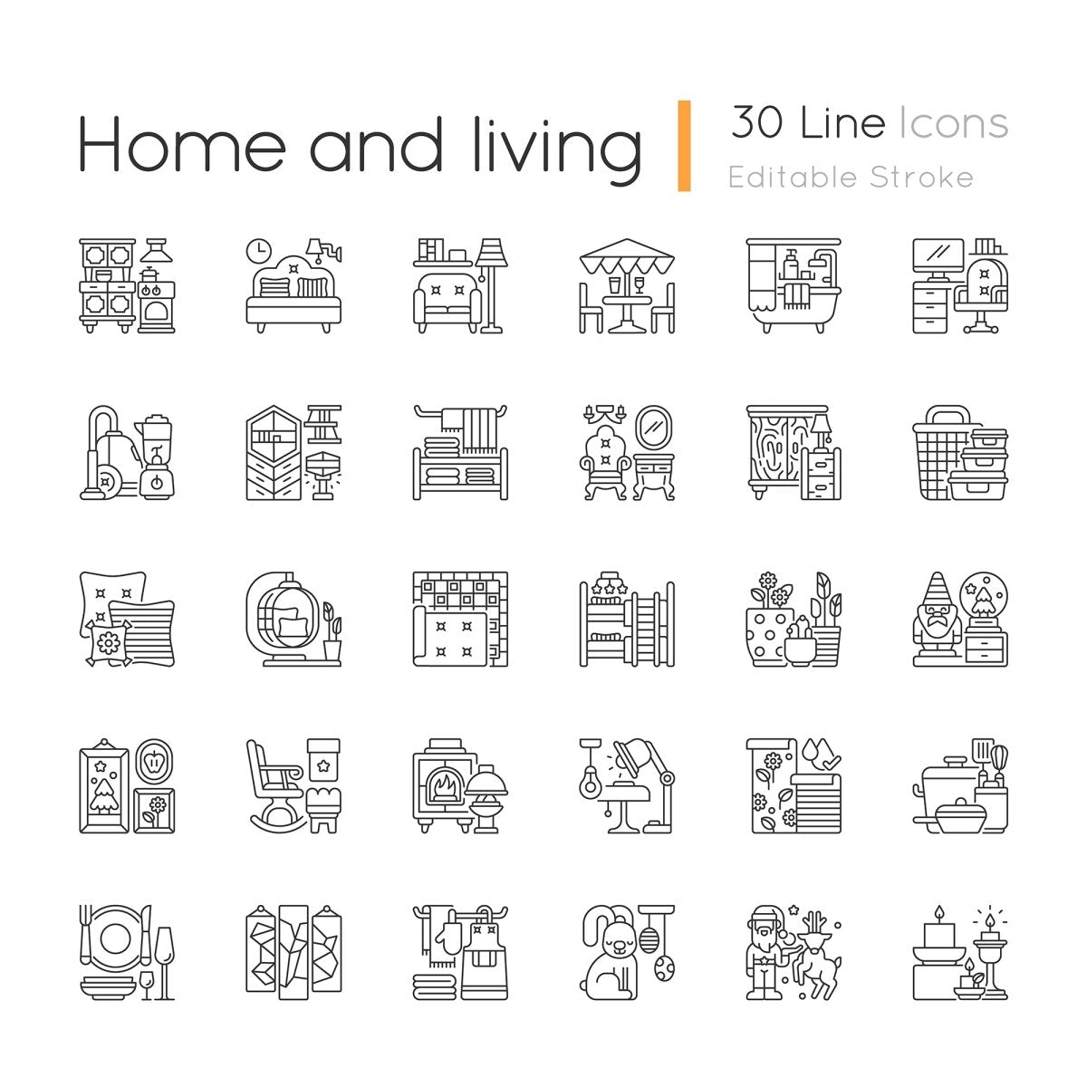 Home and living linear icons set