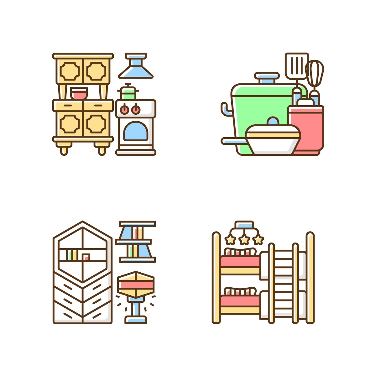 Home and living RGB color icons set