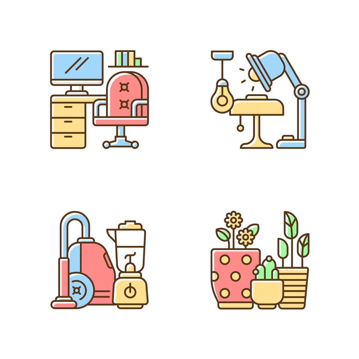 Home and living RGB color icons set