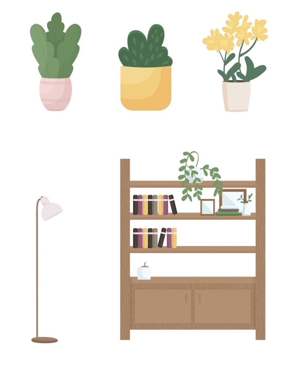 Home decoration flat color vector objects set