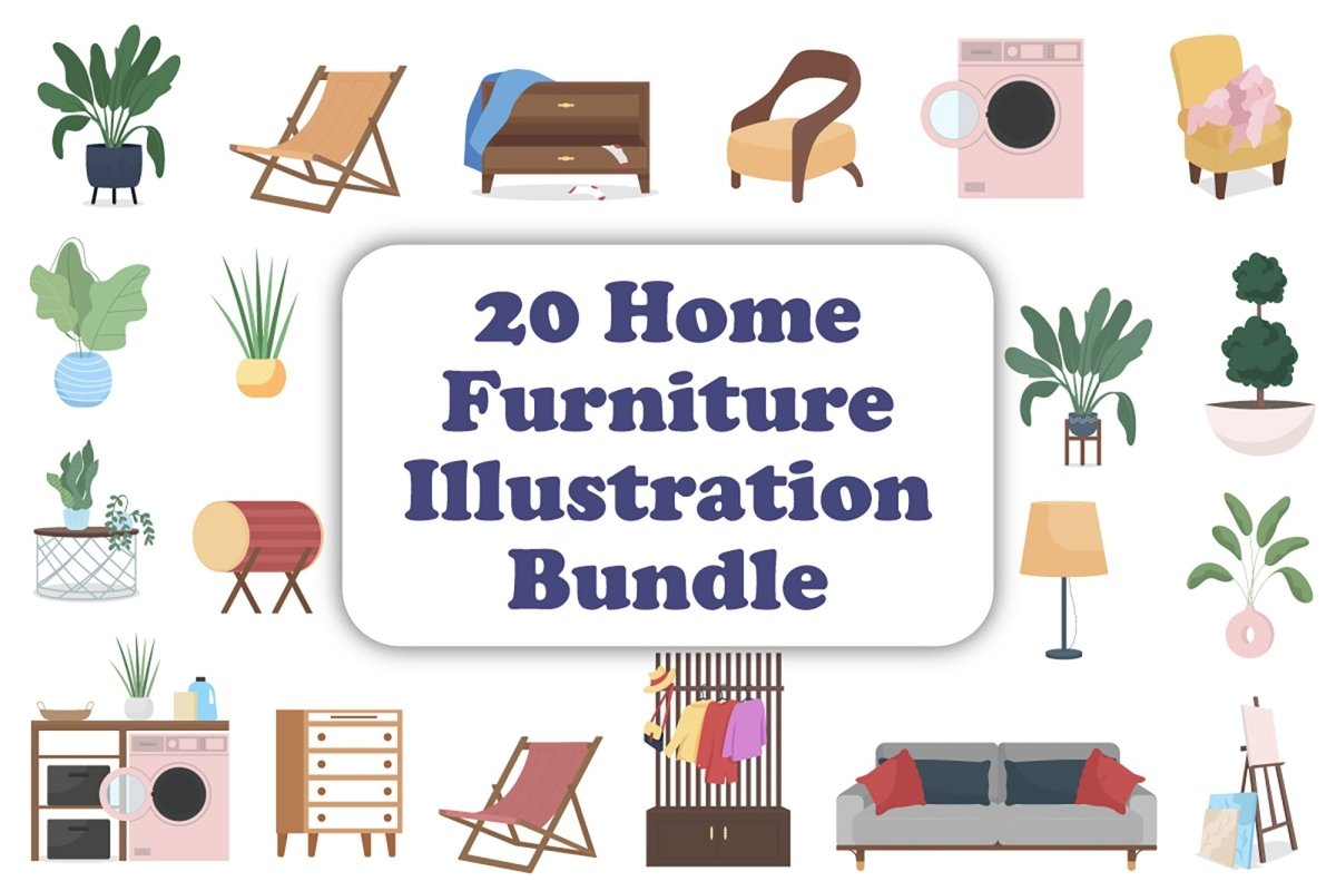Home furniture 20 vector items bundle