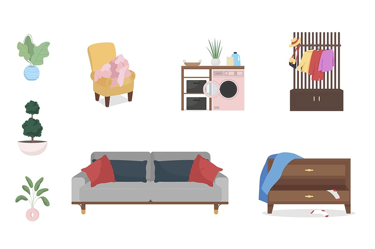 Home interior furniture vector illustration set