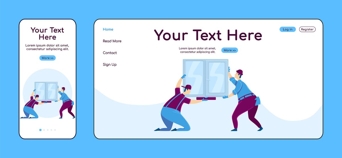 Home repair landing page flat color vector template bundle