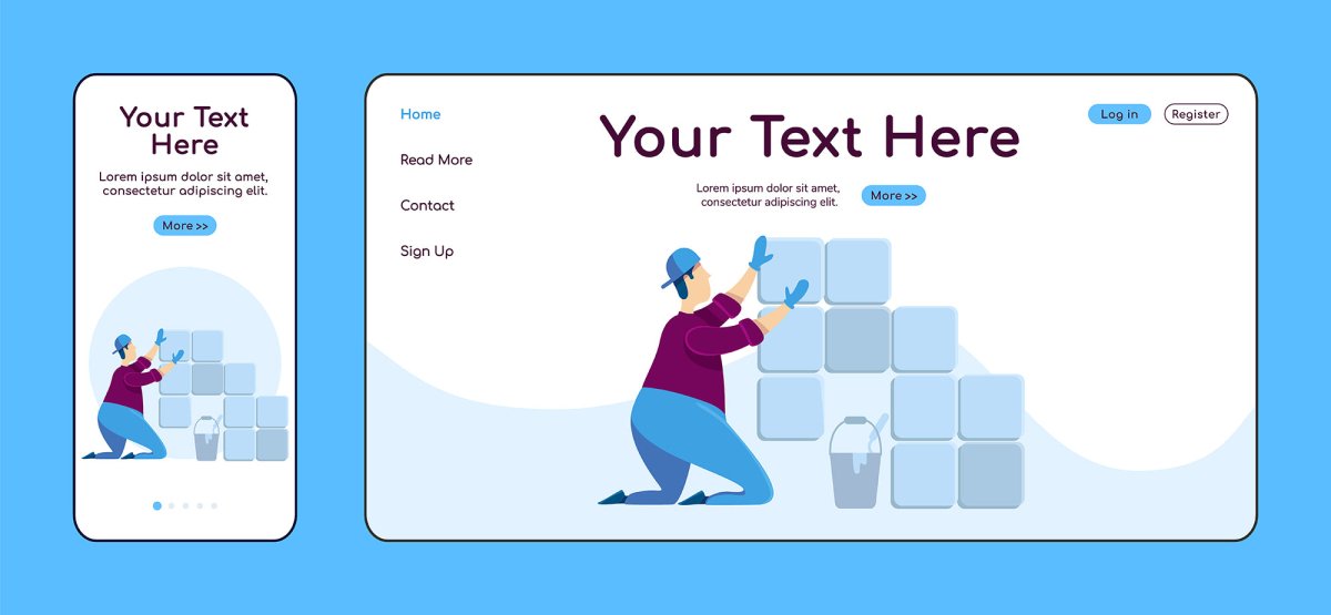 Home repair landing page flat color vector template bundle