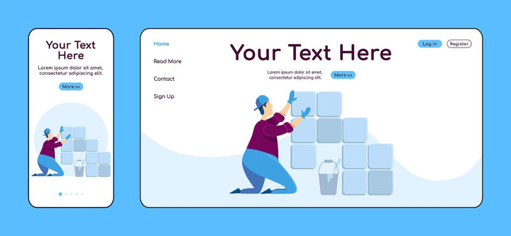 Home repair landing page flat color vector template bundle