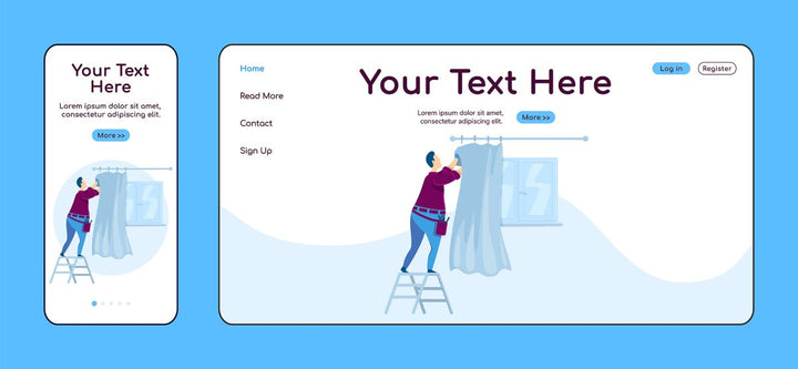 Home repair landing page flat color vector template bundle