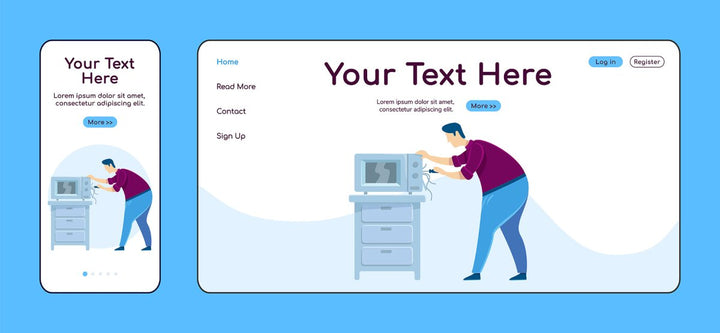 Home repair landing page flat color vector template bundle