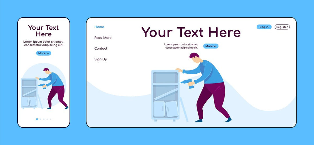 Home repair landing page flat color vector template bundle