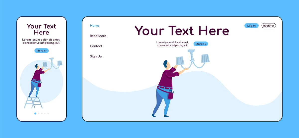 Home repair landing page flat color vector template bundle