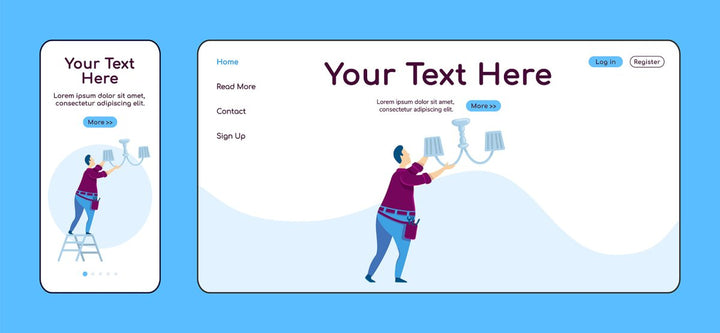 Home repair landing page flat color vector template bundle