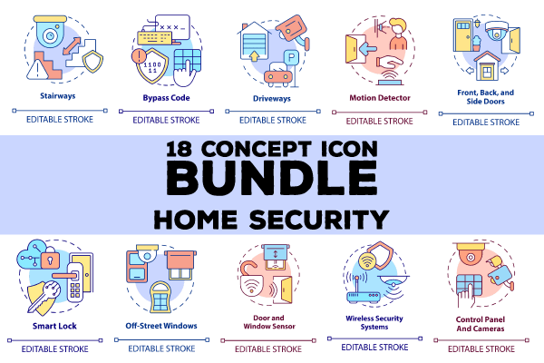 Home security concept icons bundle