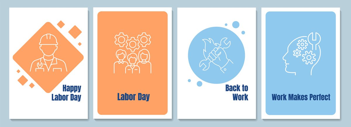 Honouring workers achievement postcards with linear glyph icon set