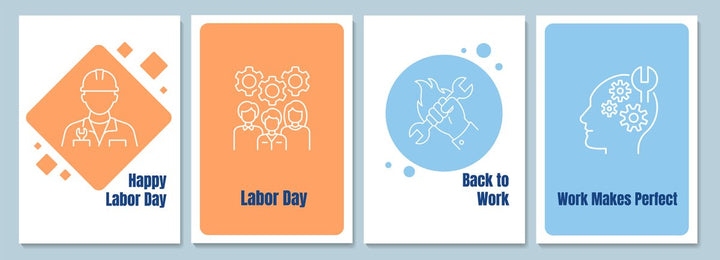 Honouring workers achievement postcards with linear glyph icon set