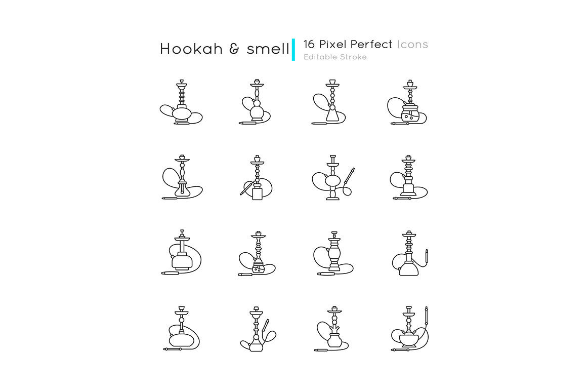 Hookah pixel perfect linear icons set
