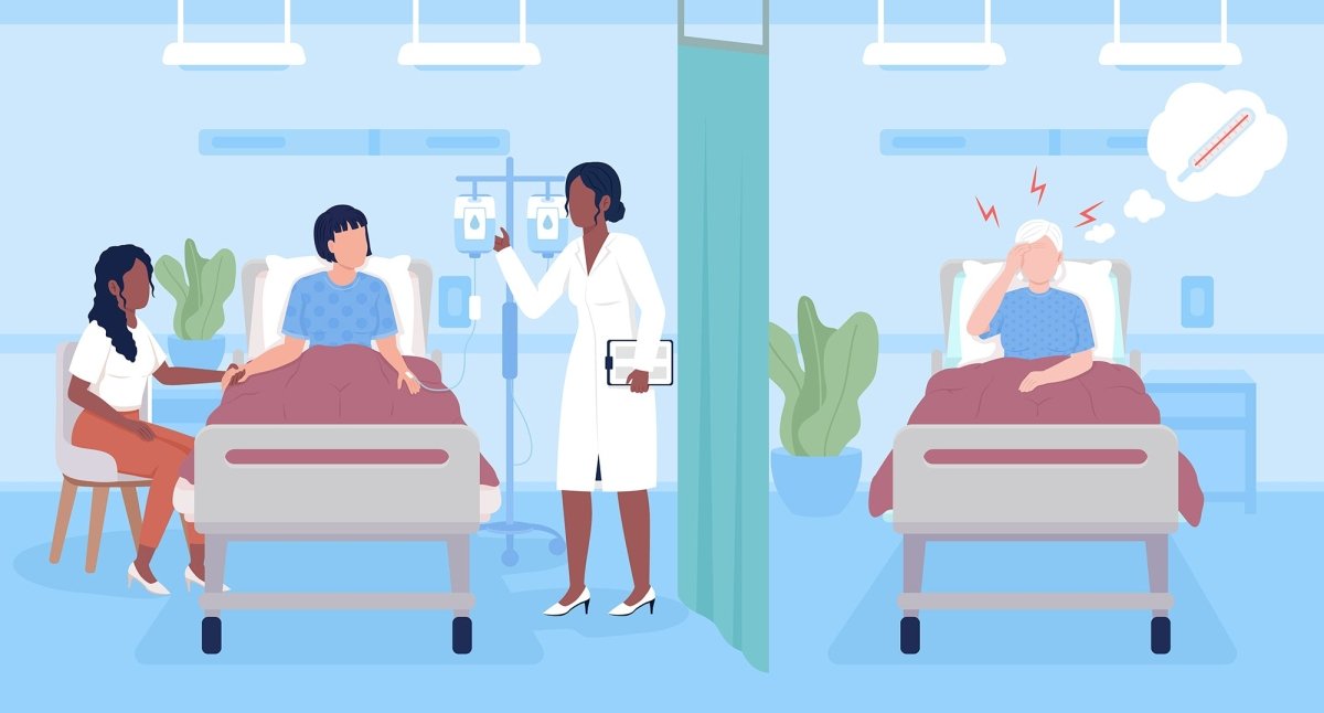 Hospital cabinets and wards vector illustrations set