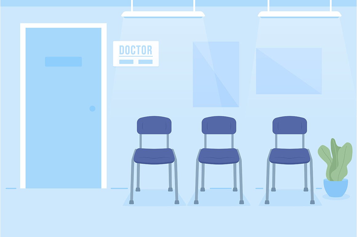 Hospital cabinets and wards vector illustrations set
