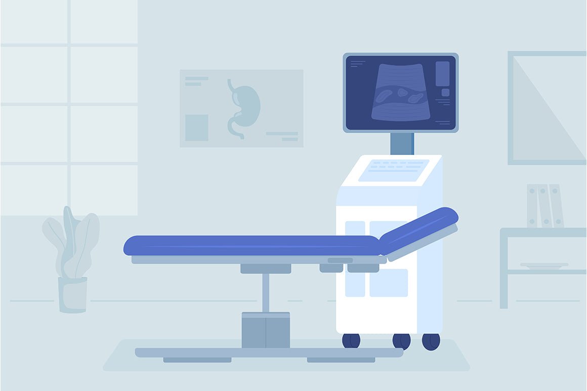 Hospital cabinets and wards vector illustrations set