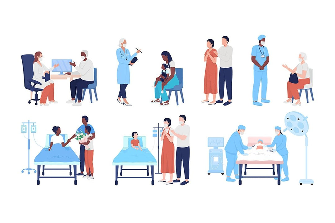 Hospital procedures semi flat color vector character set