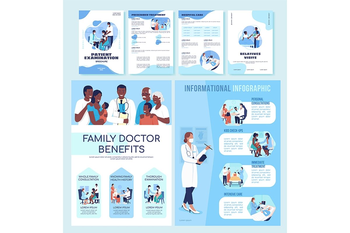 Hospital treatment flat vector templates bundle