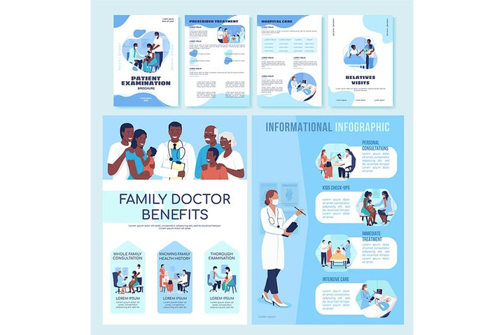 Hospital treatment flat vector templates bundle