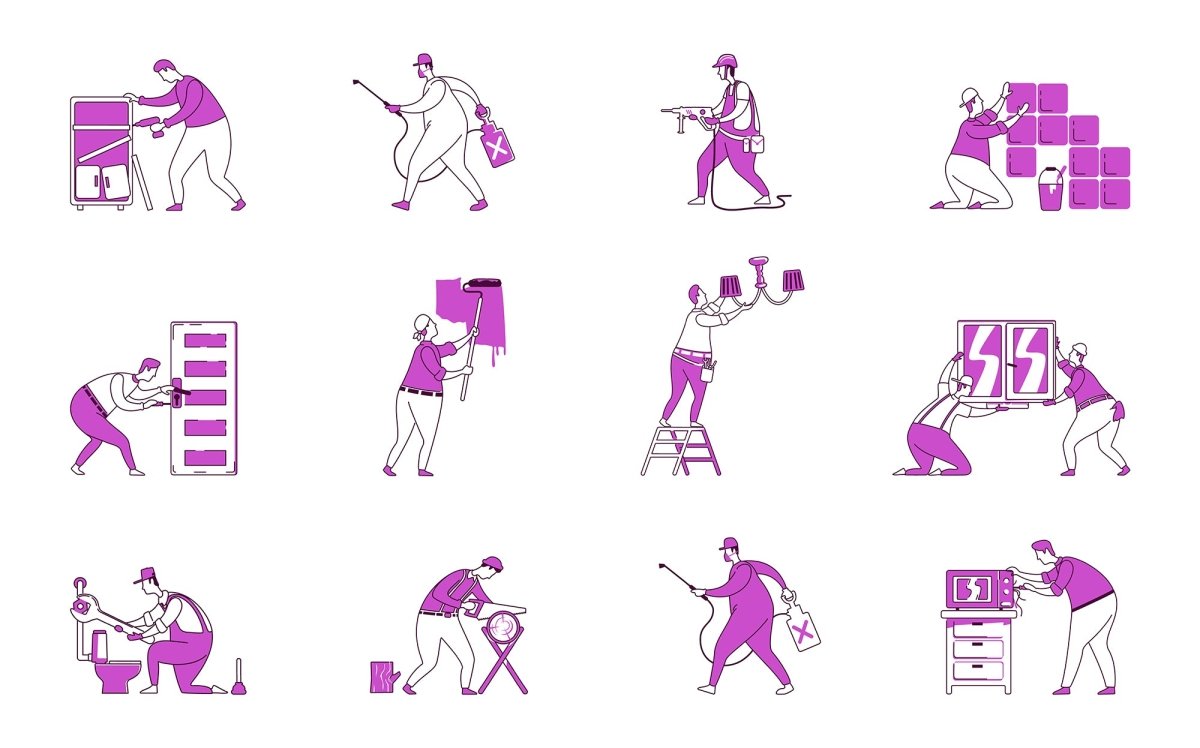 House construction flat silhouette vector illustration set