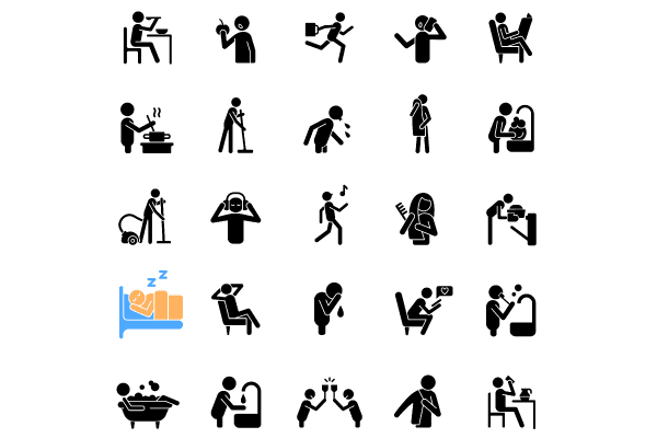 Human behaviour black glyph icons set on white space