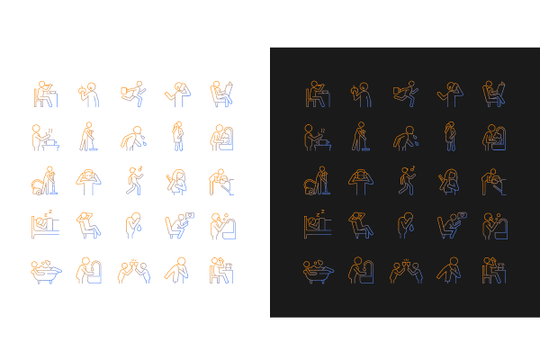 Human behaviour gradient icons set for dark and light mode