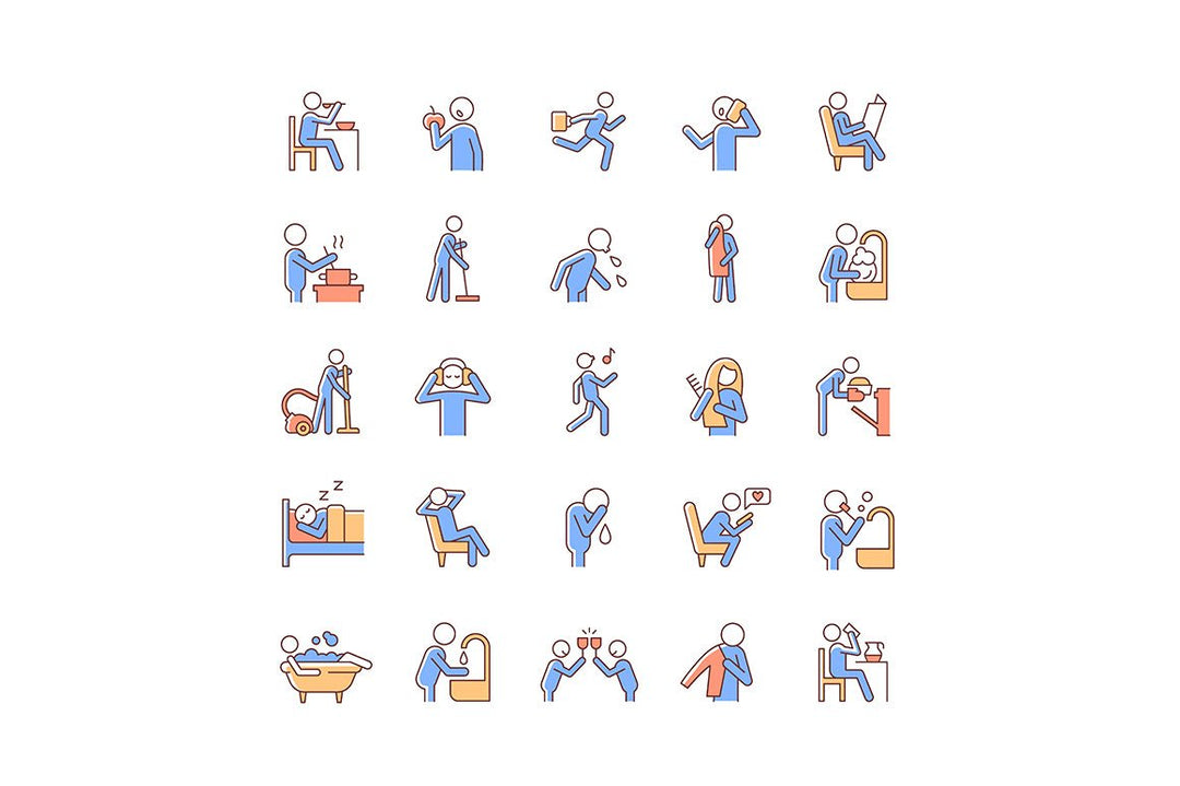 Human behaviour RGB color icons set