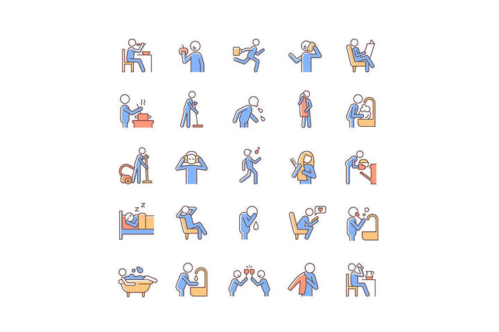Human behaviour RGB color icons set