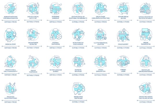 Human trade blue concept icons set