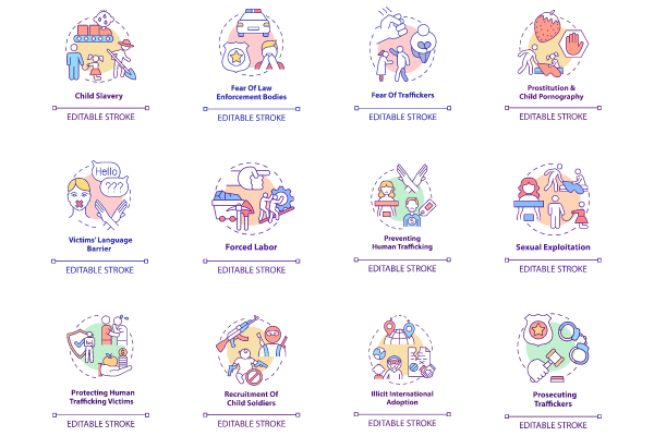 Human Trafficking Concept Icons Bundle