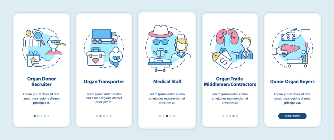 Human trafficking related onboarding mobile app page screen bundle