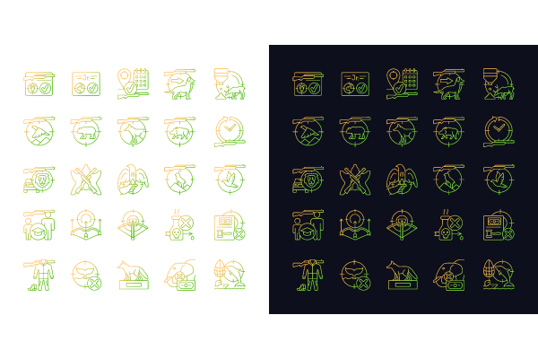 Hunting gradient icons set for dark and light mode