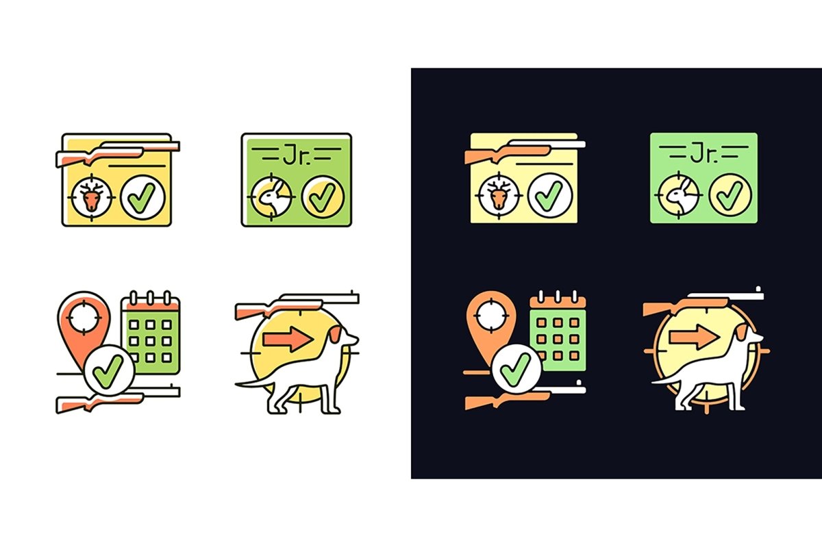 Hunting light and dark theme RGB color icons set