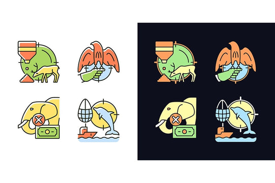 Hunting light and dark theme RGB color icons set