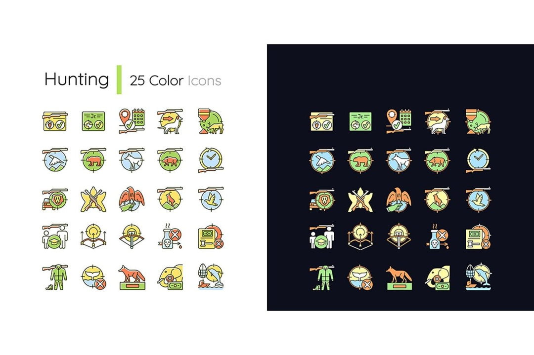 Hunting light and dark theme RGB color icons set