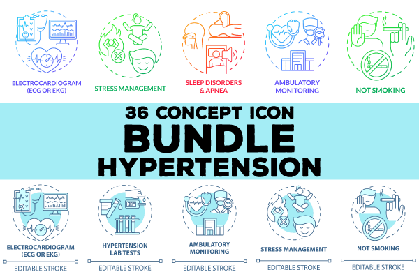 Hypertension concept icons bundle