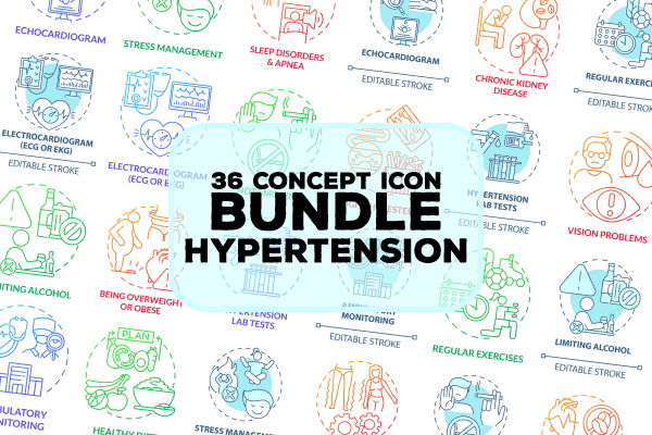 Hypertension concept icons bundle